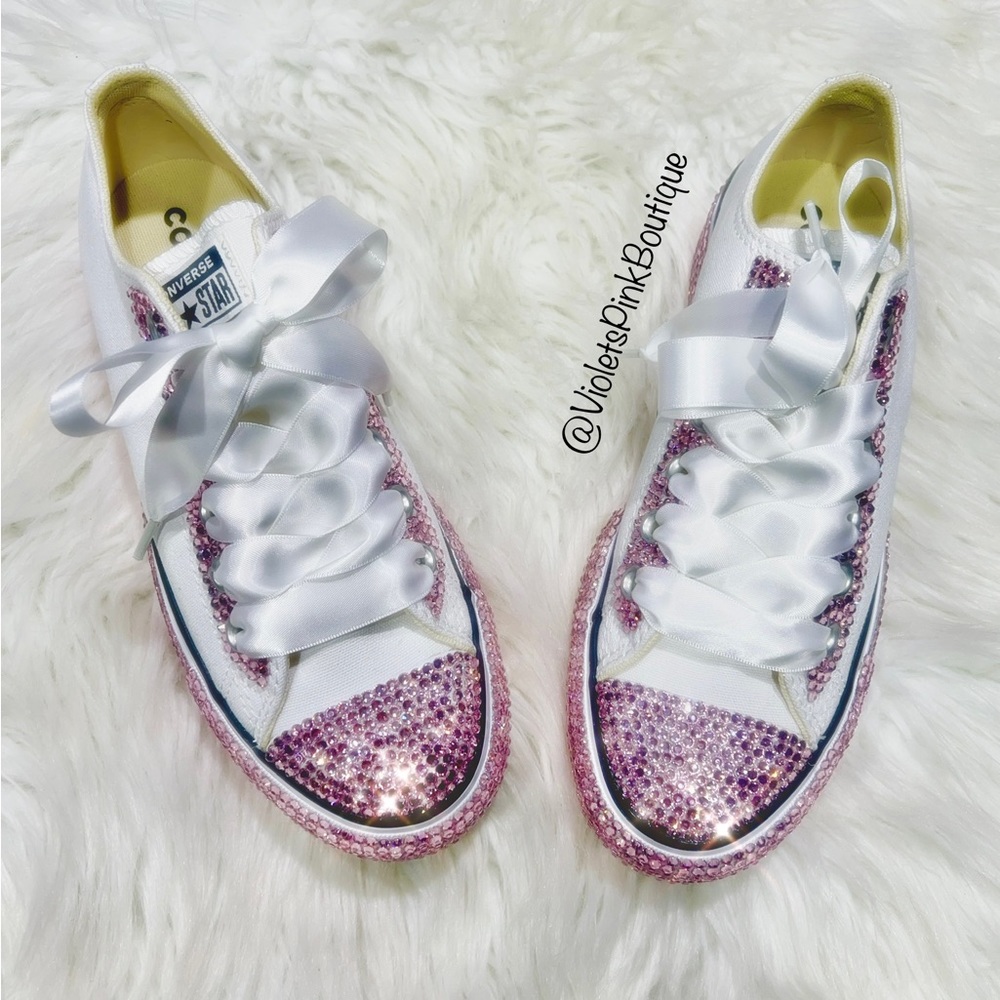Swarovski wedding white/ pink bling converse platform
